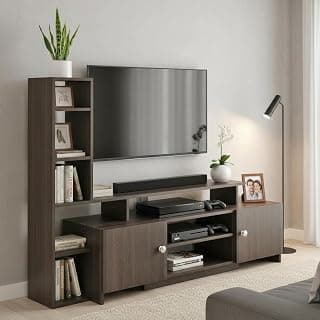 FURNEASER Turin Modern Engineered Wood TV Unit for Living Room | Entertainment Center with Storage Cabinets Open Shelves & Side Display Rack | TV Stand for 32 to 55 Inch TV (Wenge)