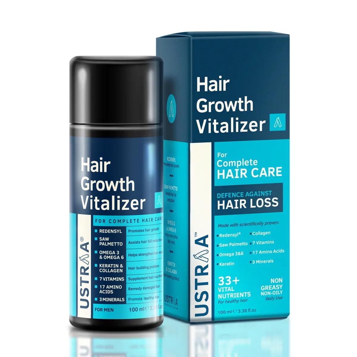 USTRAA Hair Growth Vitalizer - 100ml - Boost hair growth, Prevents hair fall, Delays Hair Greying, With Redensyl and Onion Extract, Non-oily serum for complete hair care and nourishment