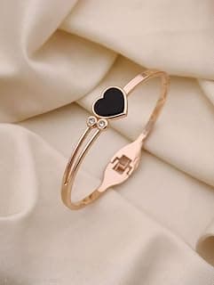 UMADEV Golden Adjustable/Openable Love Black Heart Stone Bracelet For Women, Stylish Diamond Nug Crystal Black Gemstone Heart Shape Kada Bangle Wrist Band Gift Jewellery For Women's And Girl's