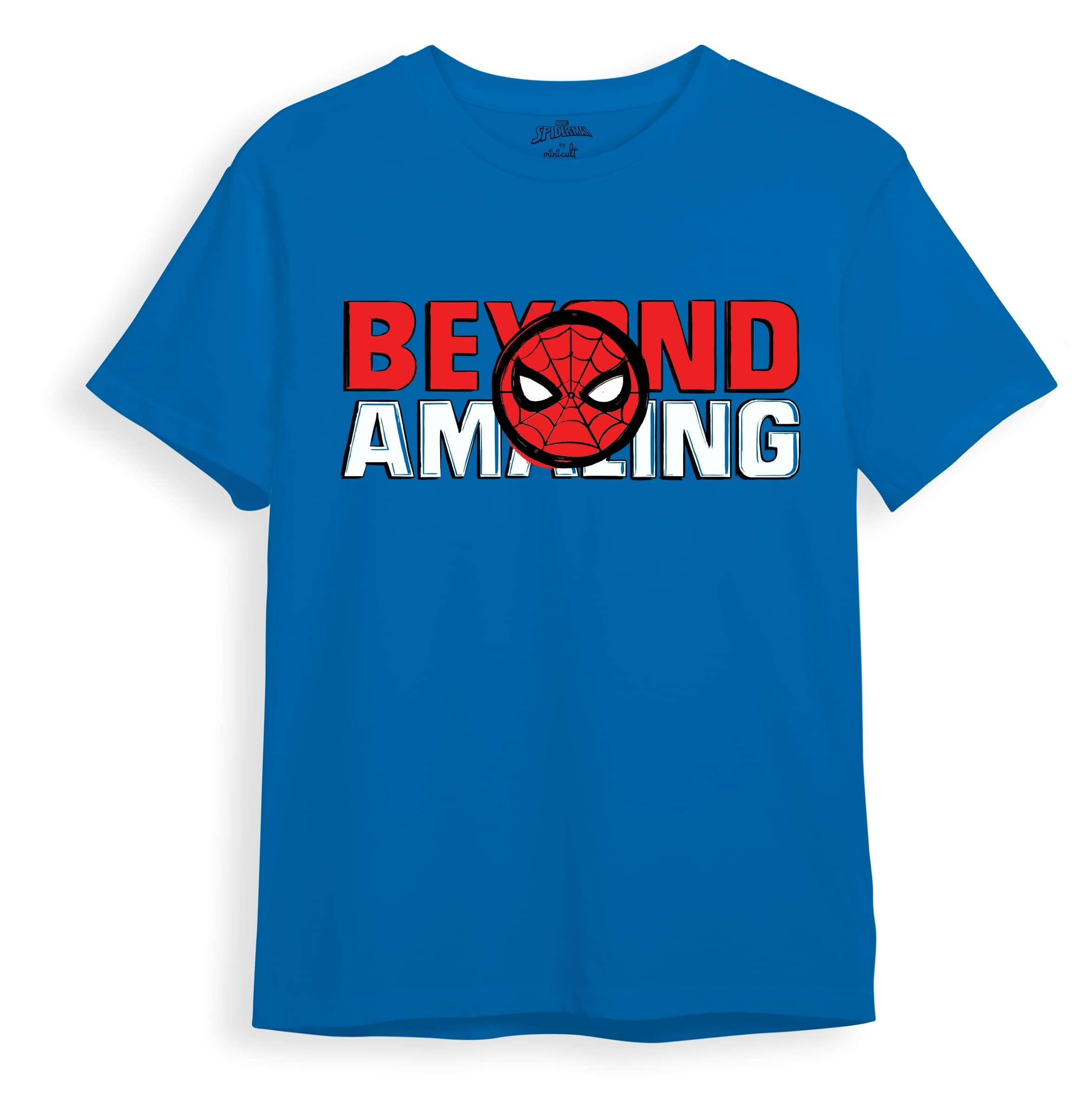 minicult Marvel's Spiderman Regular Fit Character Printed Tshirt for Boys and Girls (Spiderman)(Blue 1)(Pack of 1)(15-16 Years)