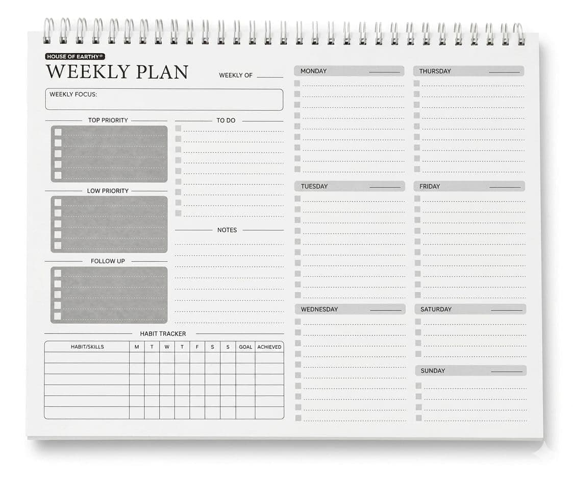 House of Earthy Weekly Planner Notepad | A4 Sheet | 8 x 11.5 Inch | 52 Sheets | Undated Weekly Schedule Planner with Habit Tracker, To Do List, Goal Tracker & Notes | Desk Pad for Work & Study
