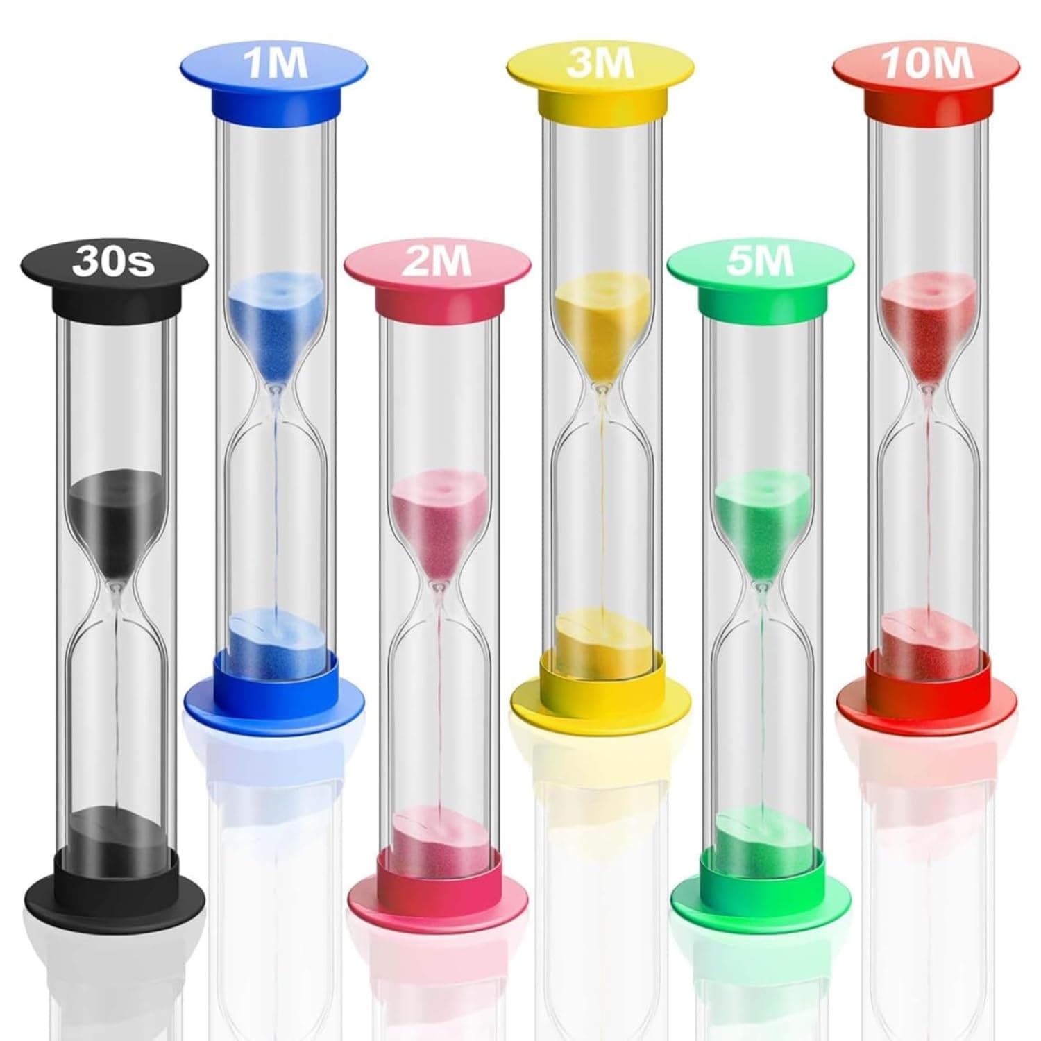 AYUOTOQi 6pcs Small Sand Timer Hourglass, Sandglass Sand Clock Timer 30sec, 1min, 2mins, 3mins, 5mins, 10mins Hour Glass Clock Home Decor Ideal Exercise, Tea Making, Study Table, Chess Timer, Cooking