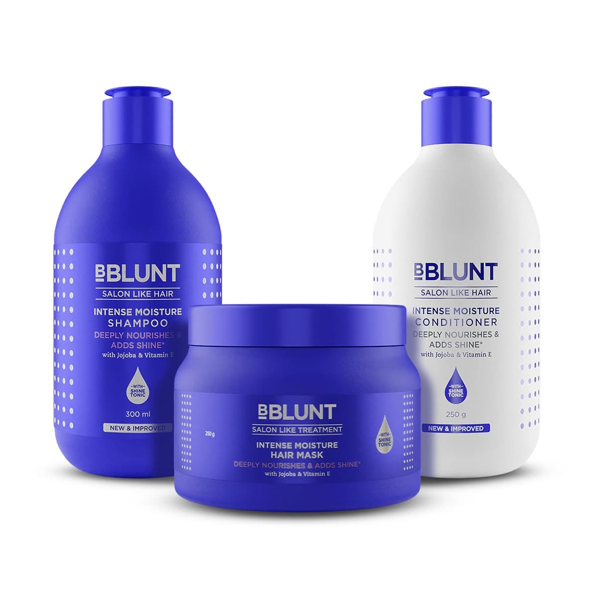 Bblunt Intense Moisture Hair Combo | Shampoo + Conditioner + Hair Mask | Moisturizes & Hydrates | Deeply Nourishes | Adds Salon-Like Shine | For Men & Women | 300 ml + 250 g + 250 g