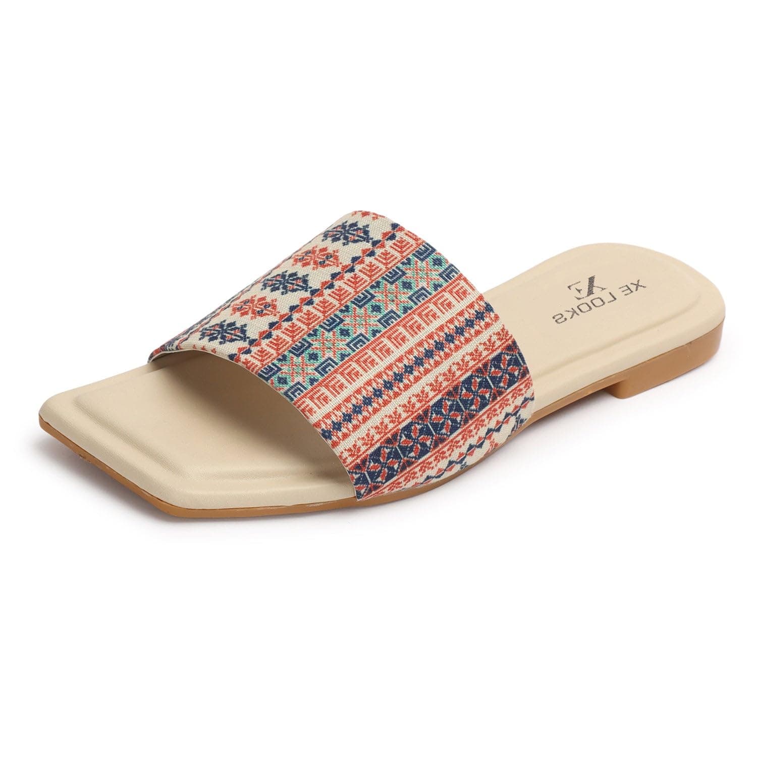 XE Looks Women’s Ethnic Slide Sandals | Soft Cushioned Flat Slippers | Comfortable Slip-On Slides for Women & Girls