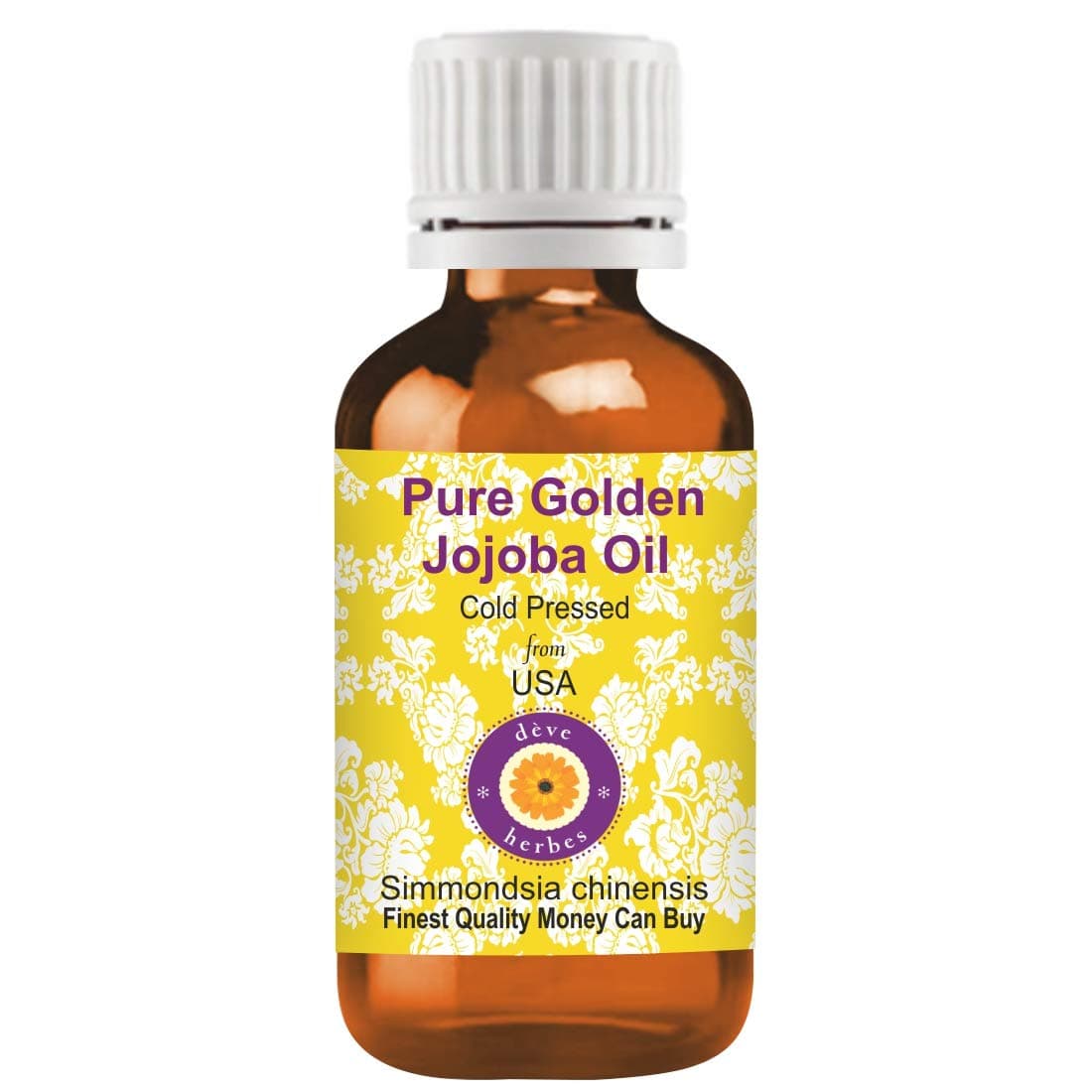 Deve Herbes Pure Golden Jojoba Oil (Simmondsia chinensis) | Cold Pressed | Natural | Undiluted | For Diluting Essential Oils | For Skin & Massage | Men & Women | 30ml
