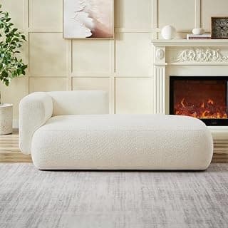 Boucle Fabric Upholstered Samuel Diwan, Couch, Chaise Lounge, Settee, Sofa, Chaise Lounge, (White)