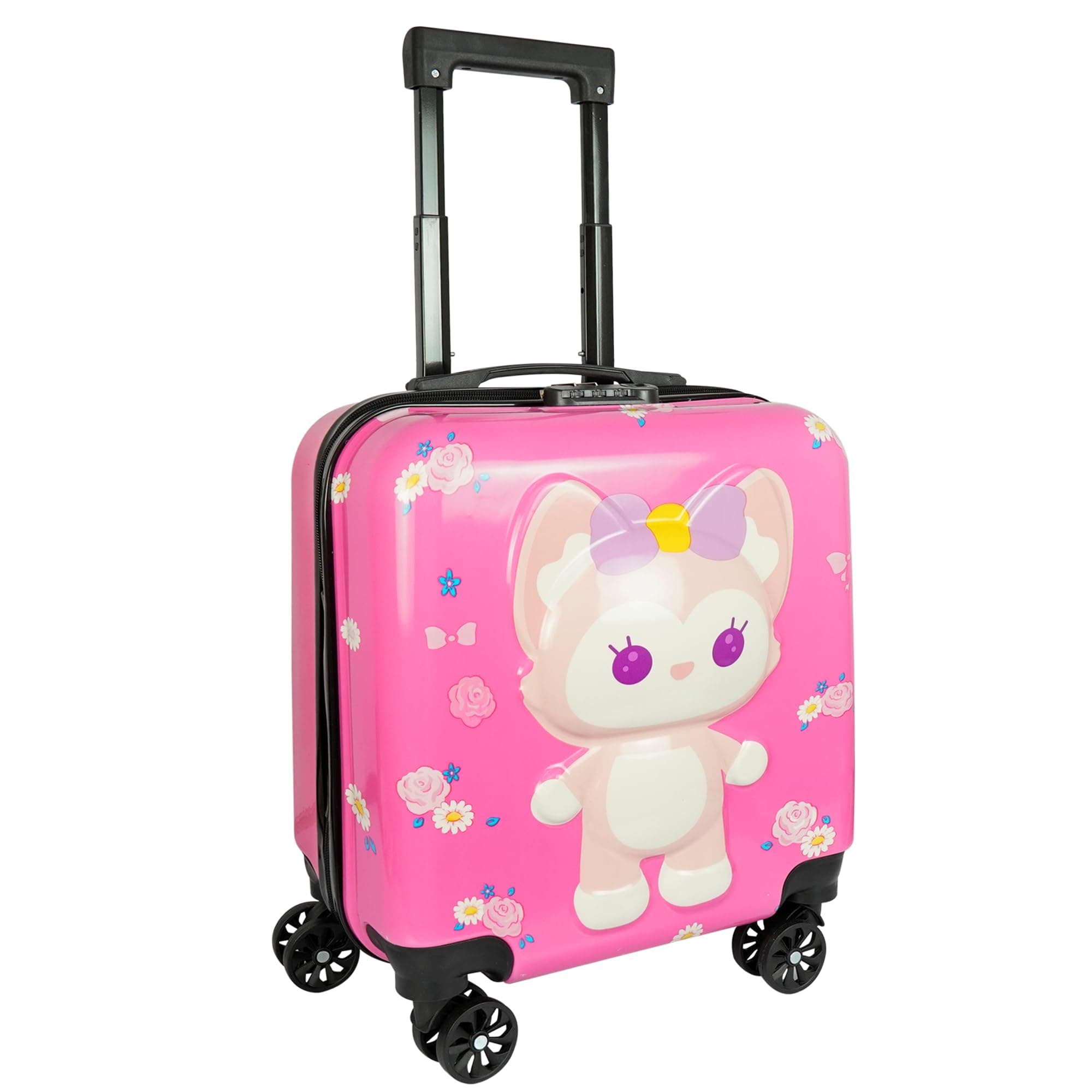 Storite 18In Kids Luggage Trolley Hard Shell Cabin Suitcase | Cute Cartoon Kitty Design Suitcase Ideal For School Trips Vacations Holidays And Weekend Travel (Pink - 35 x 23 x 38 Cm)