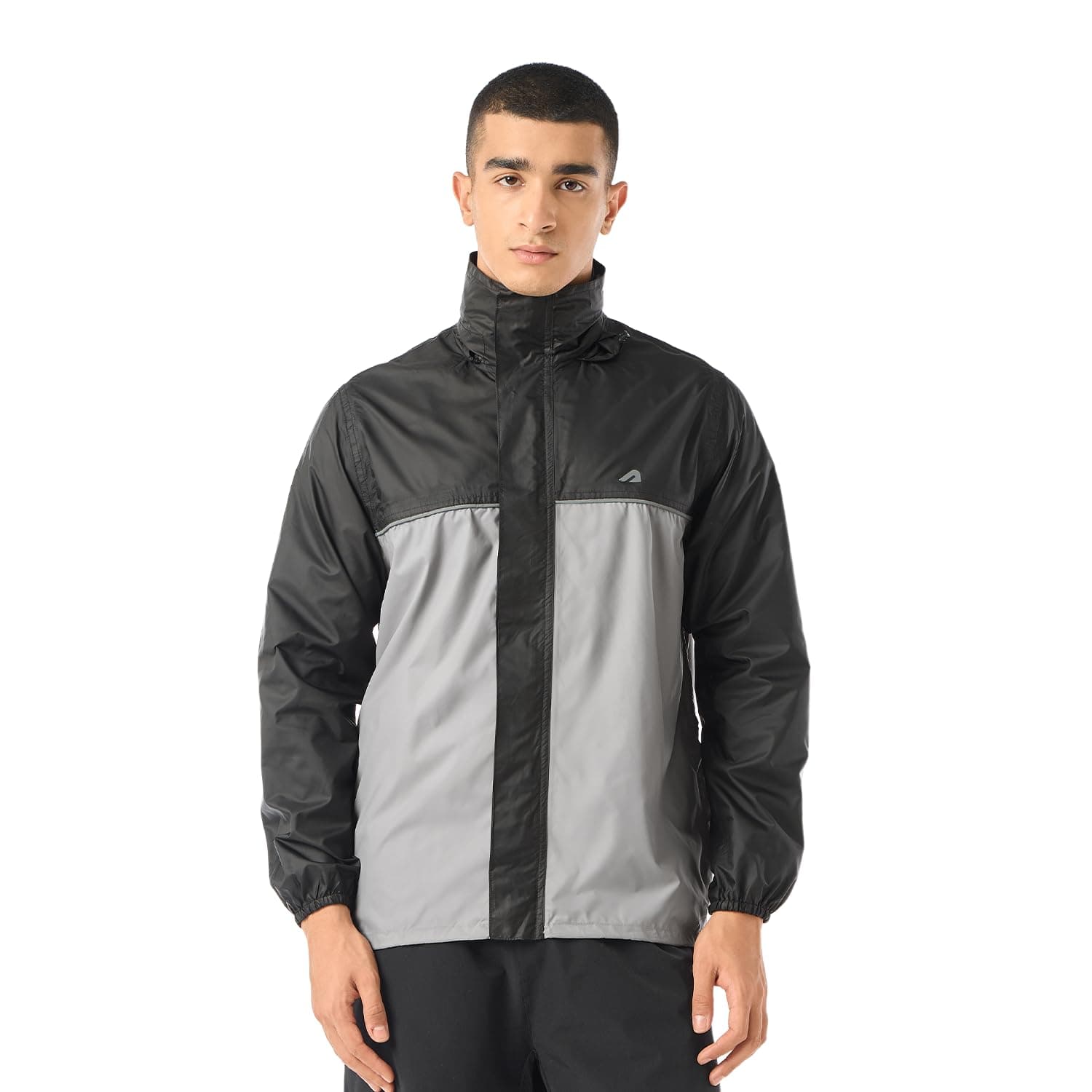 Boldfit Unisex Waterproof Rain Jacket Rainwear Top for Men & Women with Hood Lightweight Monsoon Rain Jacket for Travel, Trekking, Bike Riding & Outdoor Use- Black Grey, M-L