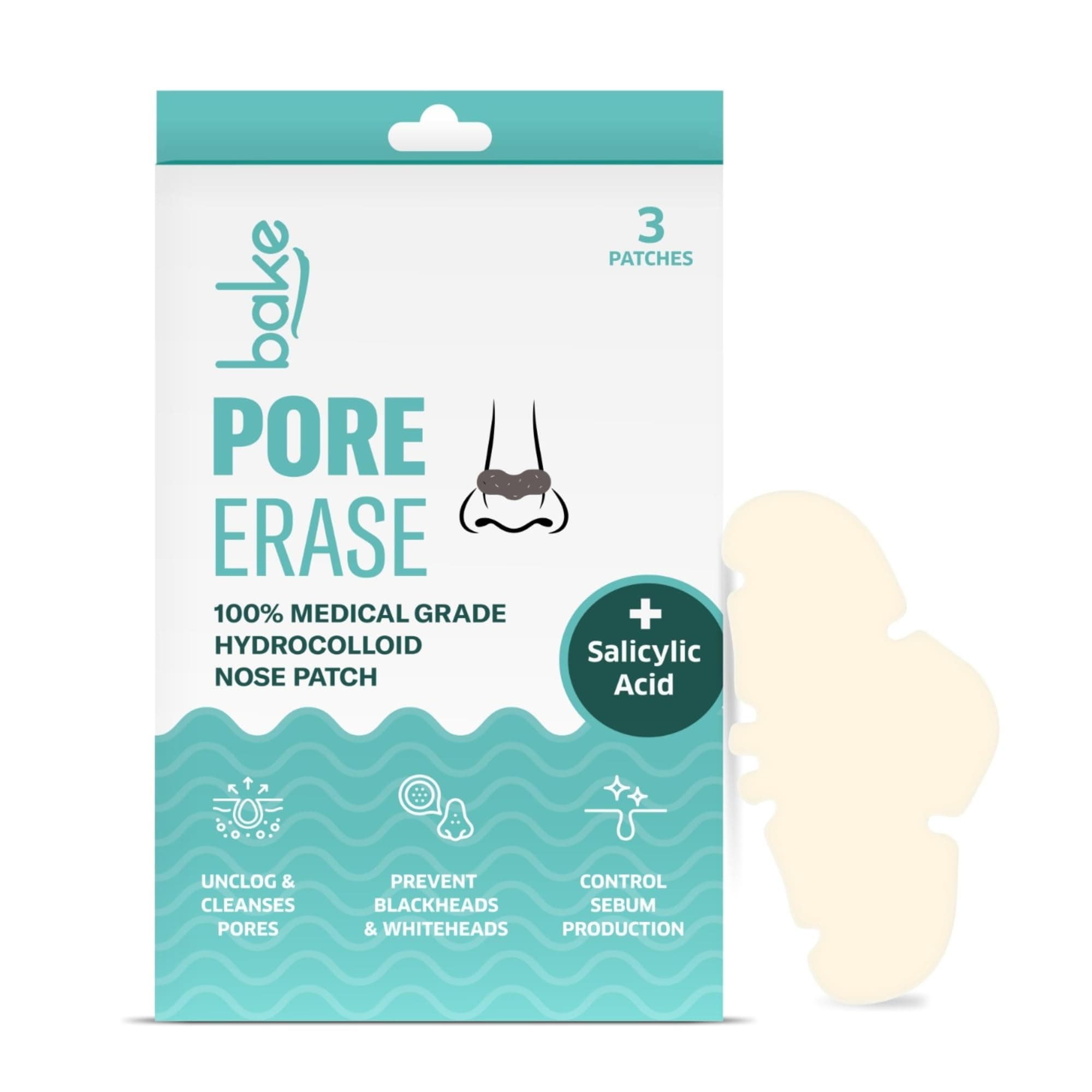 BAKE 2% Salicylic Acid Nose Strips for Blackheads Removal, Whiteheads & Pore Cleansing | Hydrocolloid Nose Patches for Clogged Pores, Deep Cleansing, Controlled Sebum Production (3 Strips)
