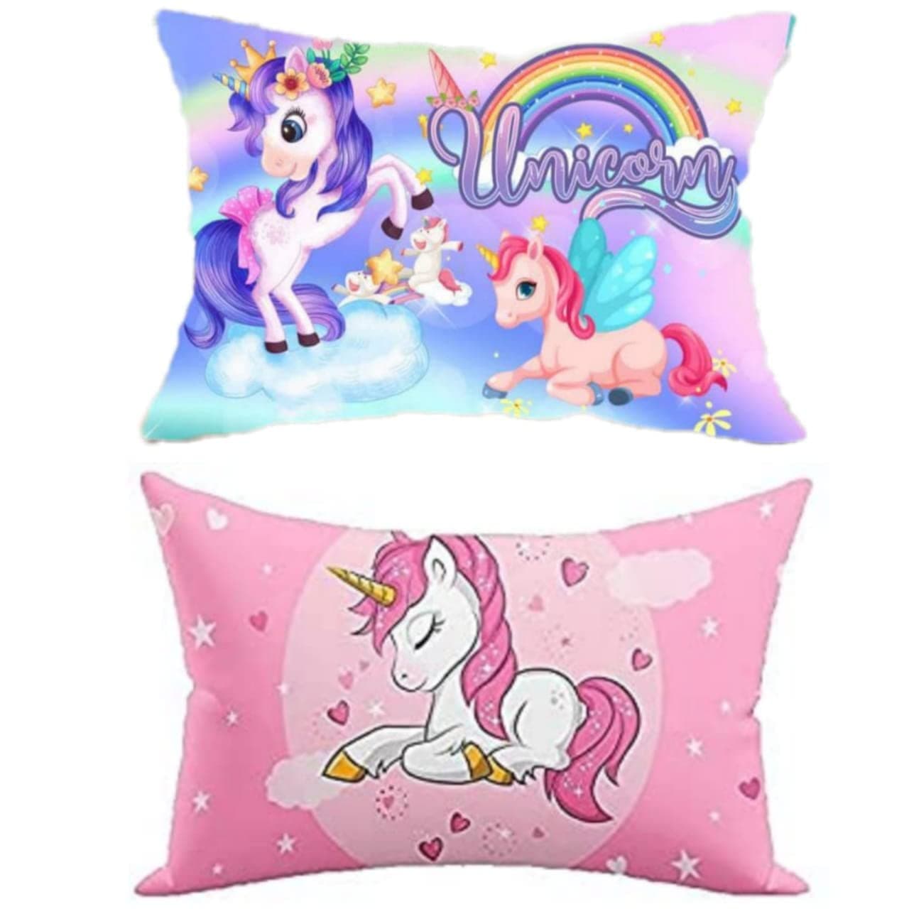 NISHOMES 2 Unicorn Design Printed Kids Cartoon Pillow/Cushion Fiber Filled Size 12x18 Inches (Pink) (Pack of - 2)
