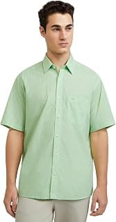 Colorplus Men's Classic Fit Pure Cotton Print Pattern Spread Collar Half Sleeve Casual Shirt