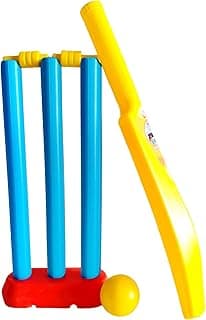Kids Plastic Cricket Set with Bat, Stumps & Ball – Lightweight Indoor & Outdoor Cricket Toy Set Cricket Set (Age 4+) Complete Plastic Cricket Kit for Kids (Yellow)