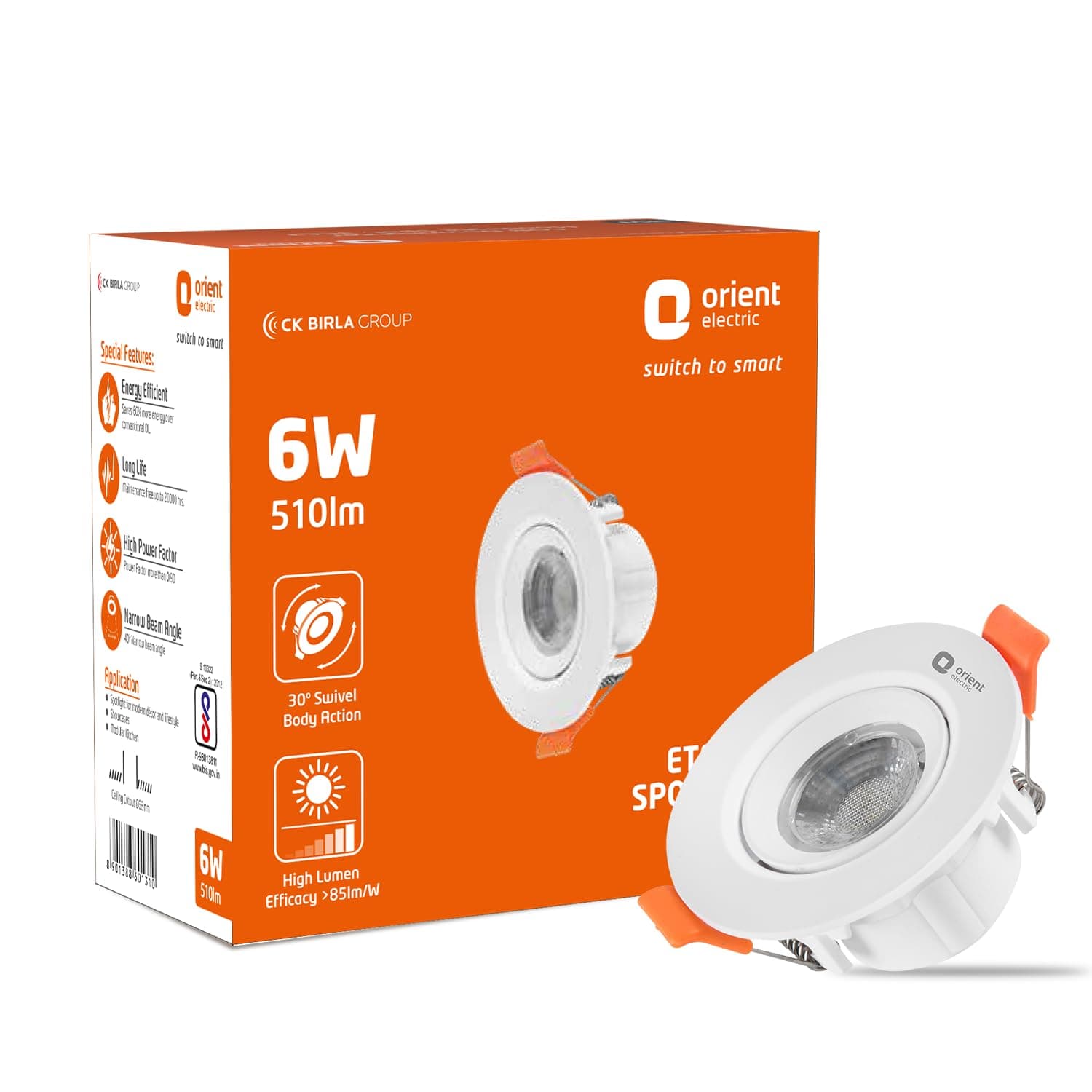 Orient Electric 6W COB Spot Light Downlight| Bright and Functional, 510 Lumens | Wide Voltage Operation | Round Recessed Ceiling LED Light | 4000K, Pack of 1