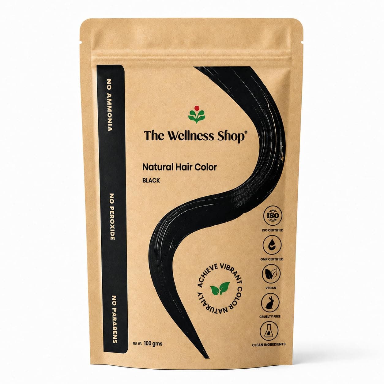 The Wellness Shop - Natural Black Hair Color | Long-lasting Hair Color & Healthy Shine | Ammonia Free Long Lasting Color for Stronger & Silkier Hair for Men and Women | Pack Of 1 (100gm / 3.38 fl oz)