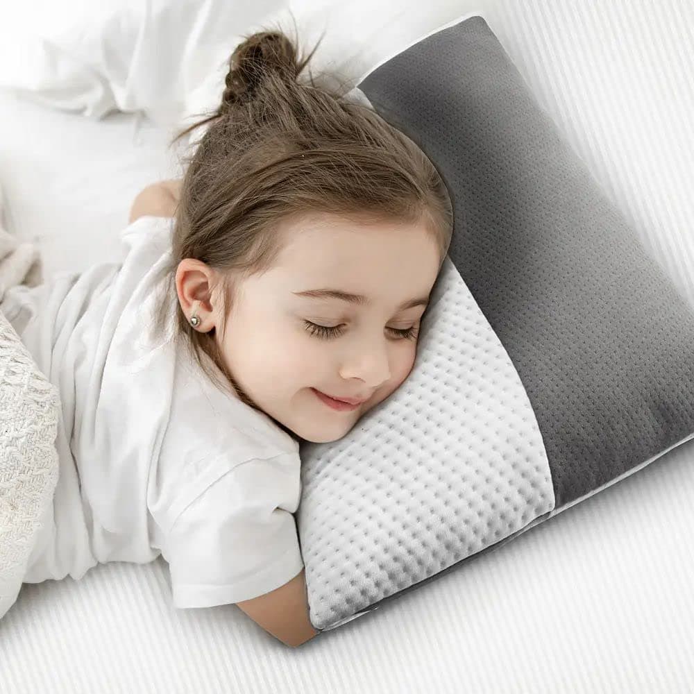 Wakefit Polyester Fabric Hollow Fibre Kids Sleeping Pillow 12 X 18 Inch, White And Grey, Set of 4