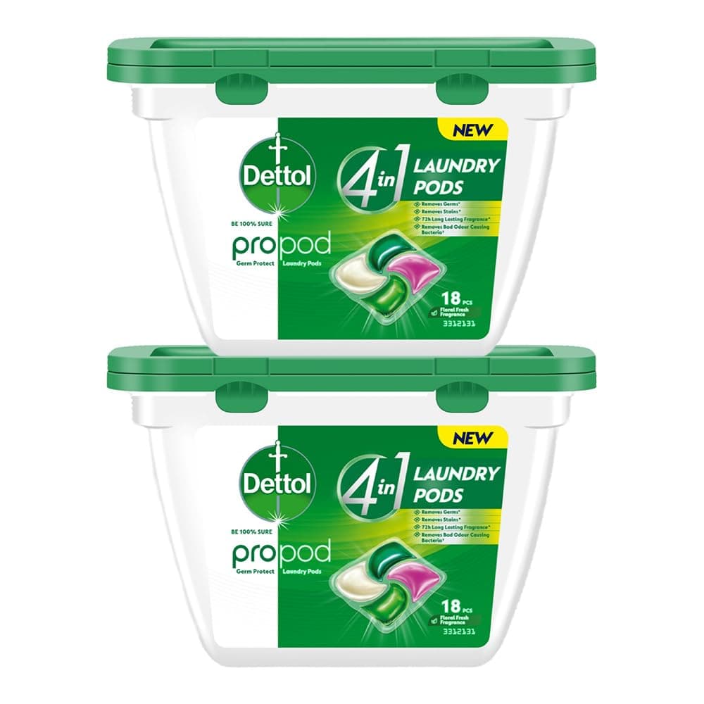 Dettol 4 in 1 Laundry Detergent Pods 18pcs, (Pack of 2)