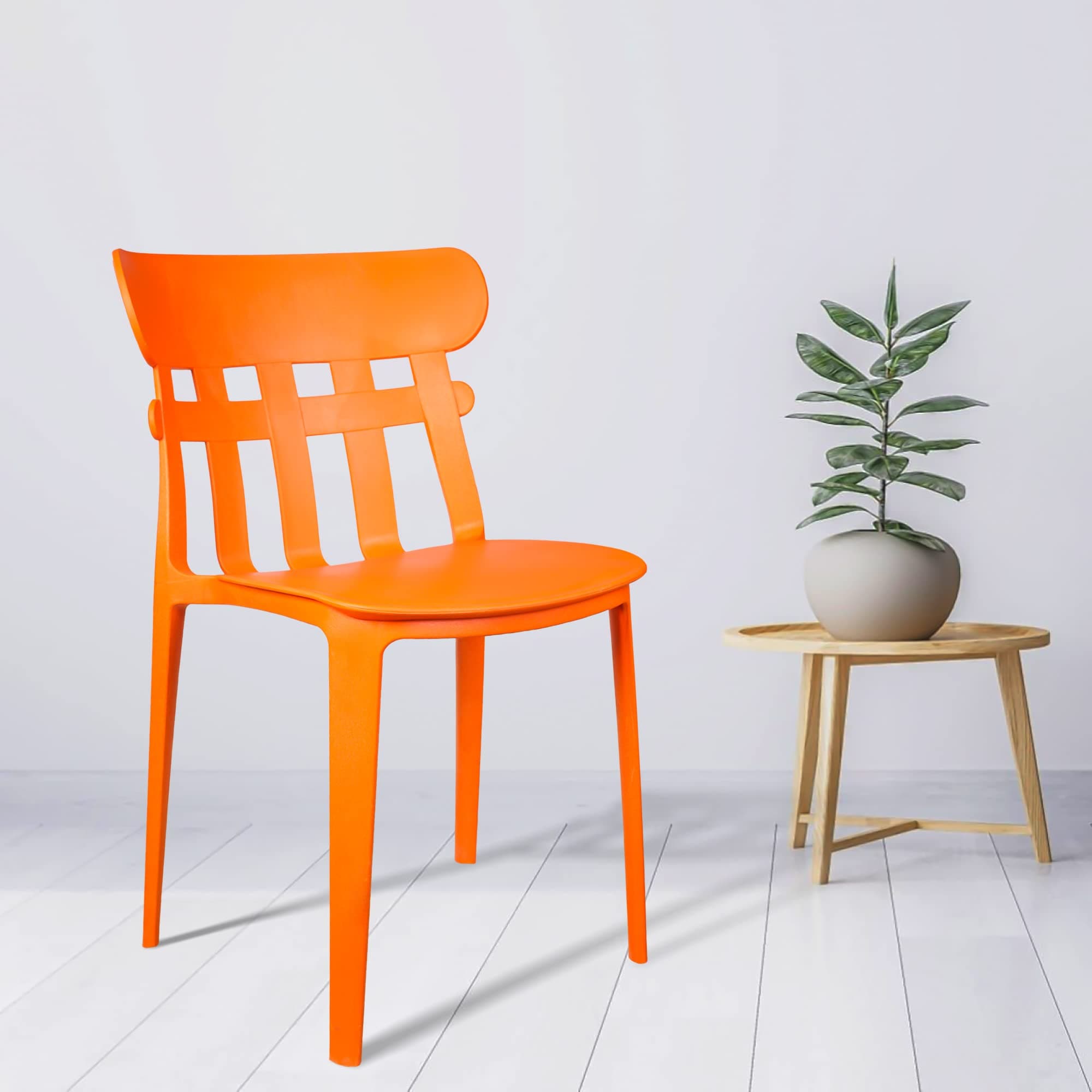 ROSE® Aux Cafe Plastic Cafe Chair | Stylish Dining Chair with Backrest | Versatile Restaurant & Outdoor | Stacking Chair for Easy Storage (Orange (Set of 1))