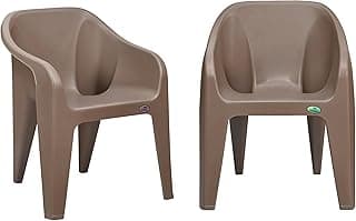 Nilkamal Plastic Chair for Living room with Arm |Set of 2 | 3 Year Warranty | For Home, Living Room, Outdoor | Rattan Dark Beige Colour | EEEZYGO