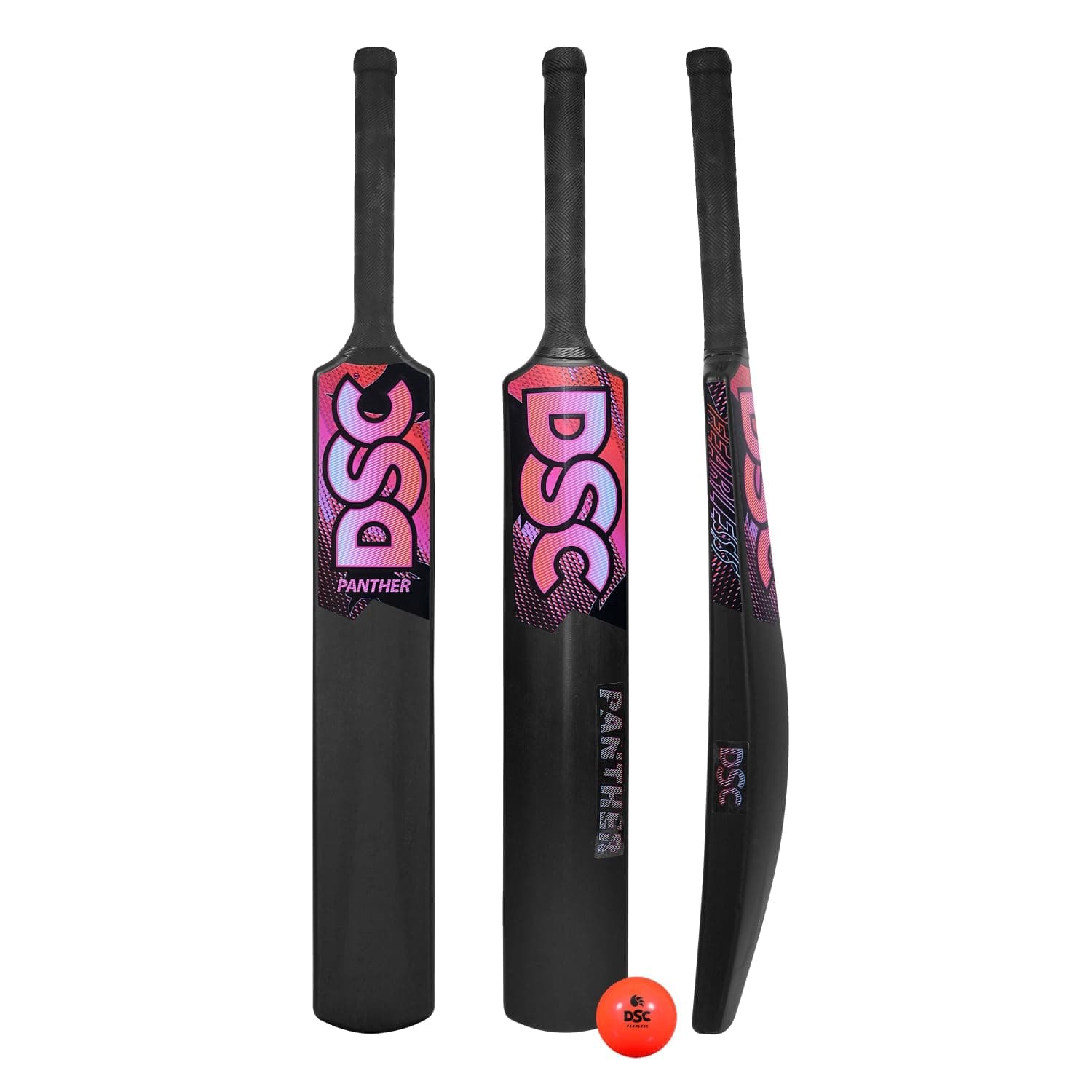DSC Panther Plastic Bat with PVC Ball - Ideal for Tennis and Gully/Turf Cricket Bat, Color - Black, Size - 6 (12-15 Yrs)