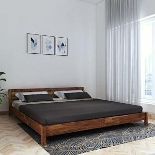 Solid Sheesham Wood King Size Without Storage for Bedroom | Rosewood Palang Bed Living Room | Wooden Double Bed Cot for Home Hotel | Platform Bed (Teak, King Size)