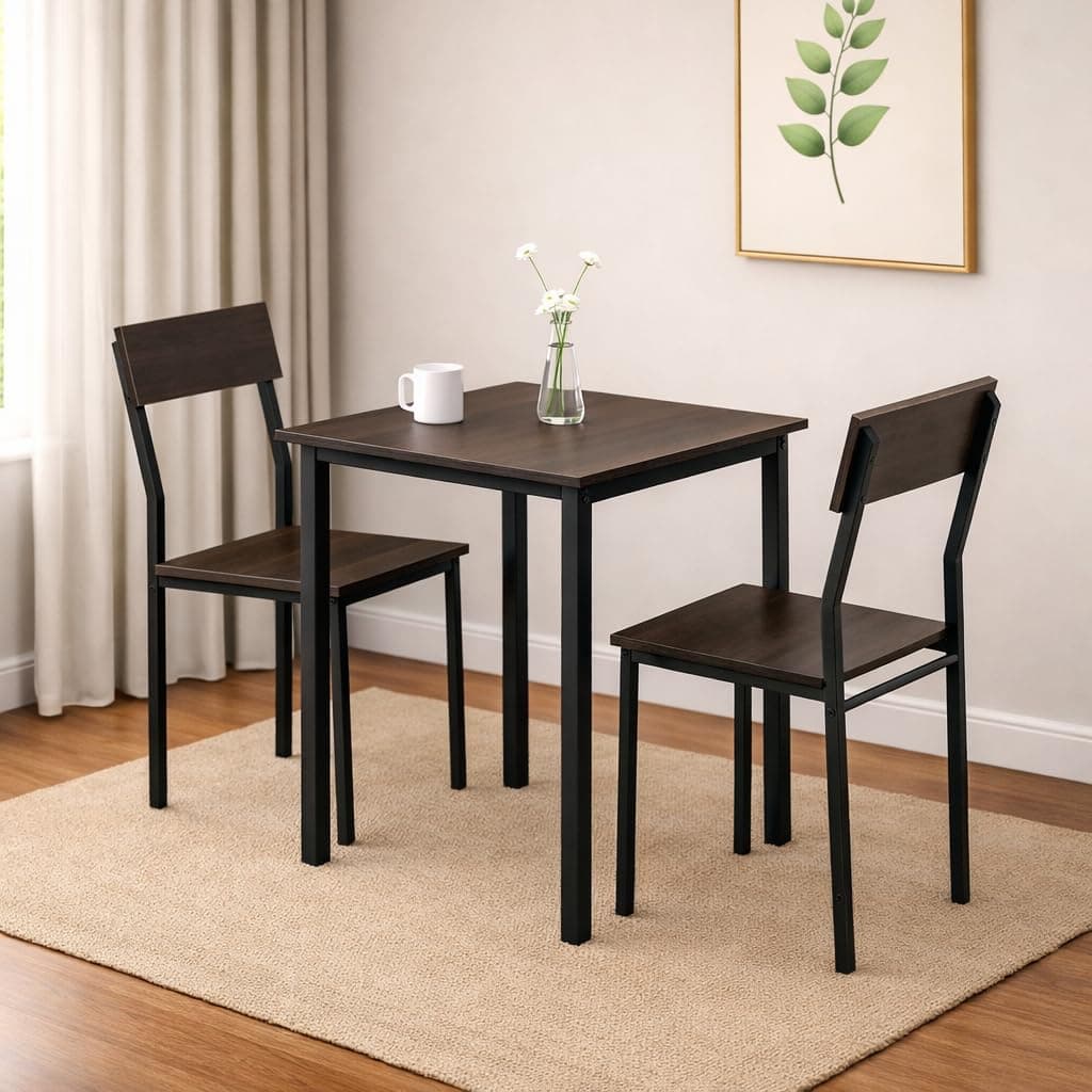FORECRAFTS Dining Table Set of 2, 2 Seater Dining Table with Chairs, Engineered Wood Top & Metal Frame, Compact Space Saving Dining Table for Home & Kitchen (Dark Maple- DIY)