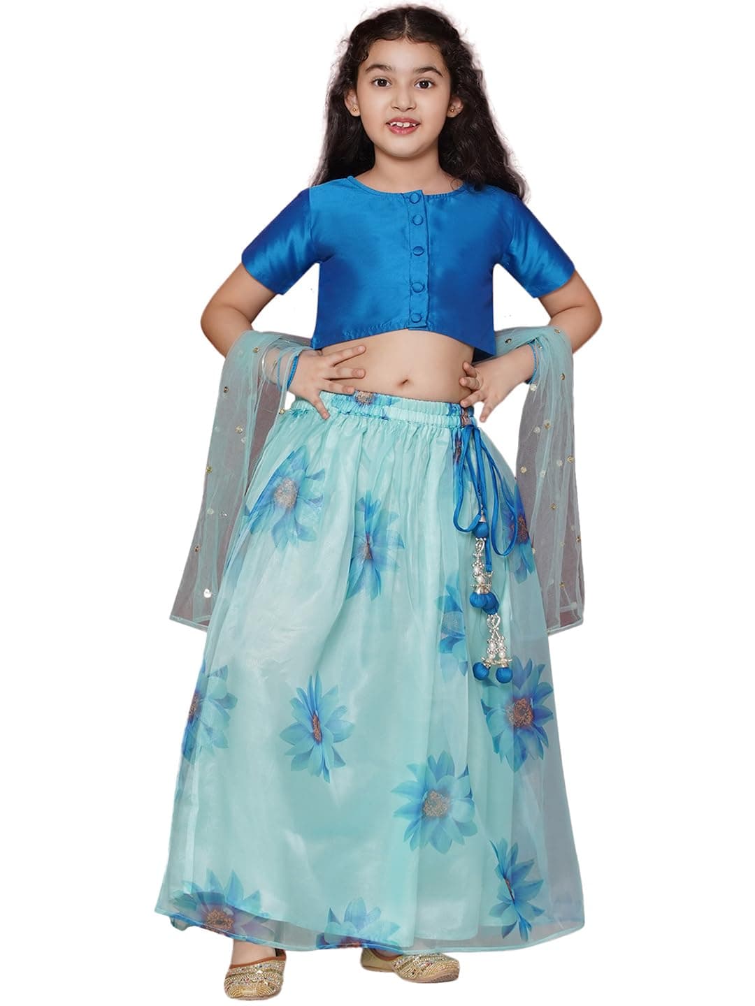 AJ DEZINES Kids Ethnic Wear Silk Blend Organza Floral Printed Lehenga Choli for Girls With Dupatta