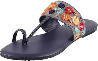 Metro Women's Flat Floral Embellished Fashion Kolhapuri Chappal Sandals