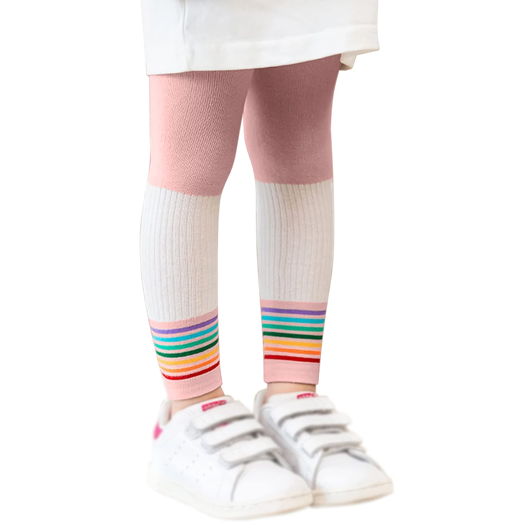 SYGA Children's Leggings Tights For Girls Soft Cotton Anti-Pilling Leggings Rainbow Cropped Pants (Large - 5-7 Years, Leather Pink)