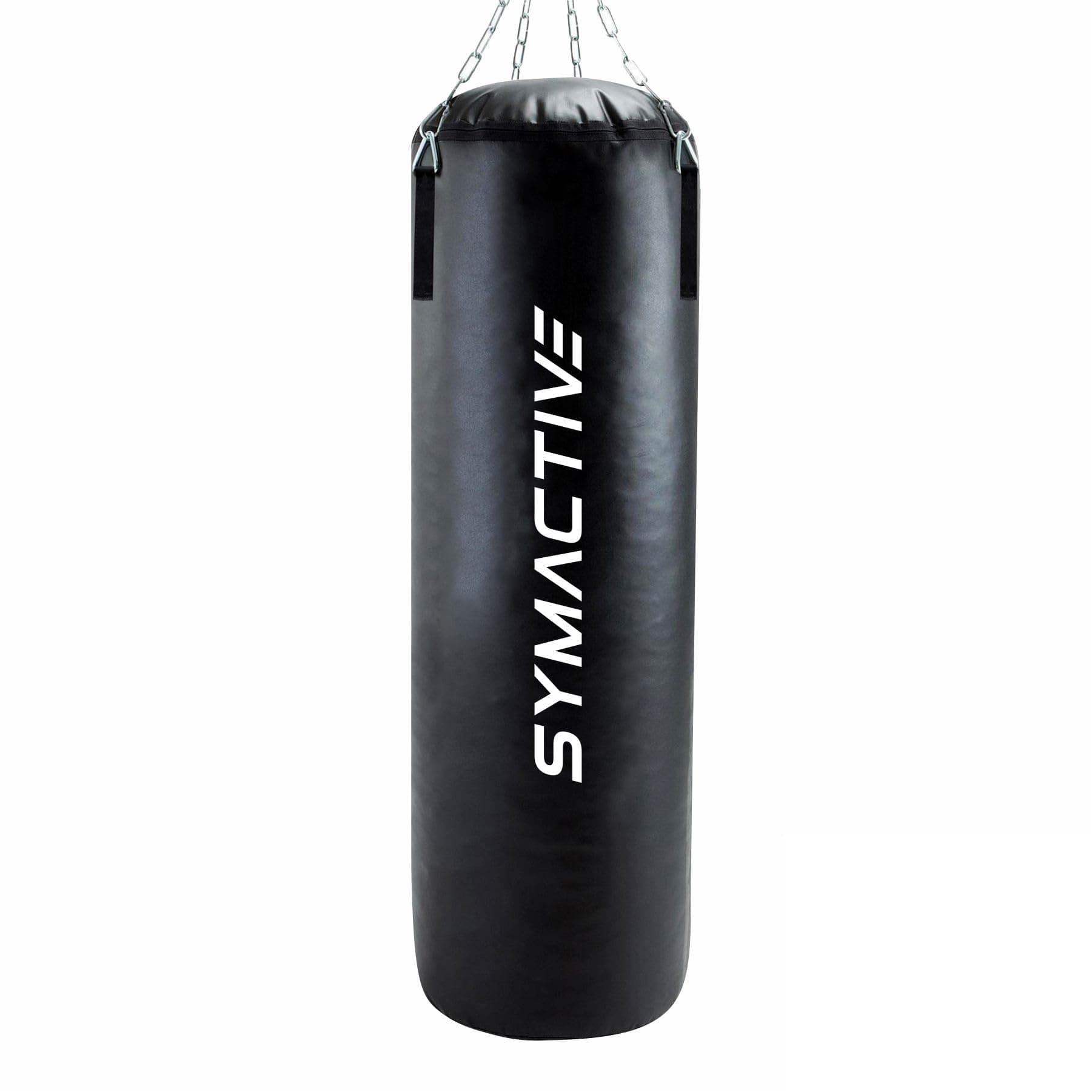 Amazon Brand - Symactive High Performance Heavy Duty Unfilled Punching Bag | Rust-Proof Stainless Steel Hanging Chain | SRF Material | Size - 4 Feet | for Boxing, MMA and Muay Thai | Black