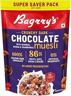 Bagrry's Crunchy Dark Chocolate Muesli 700g / 750g | 100% Belgian Dark Chocolate Muesli | 86% Fruits, Nuts, Cocoa & Grains | No Artificial Ingredients | High Fibre Breakfast Cereal