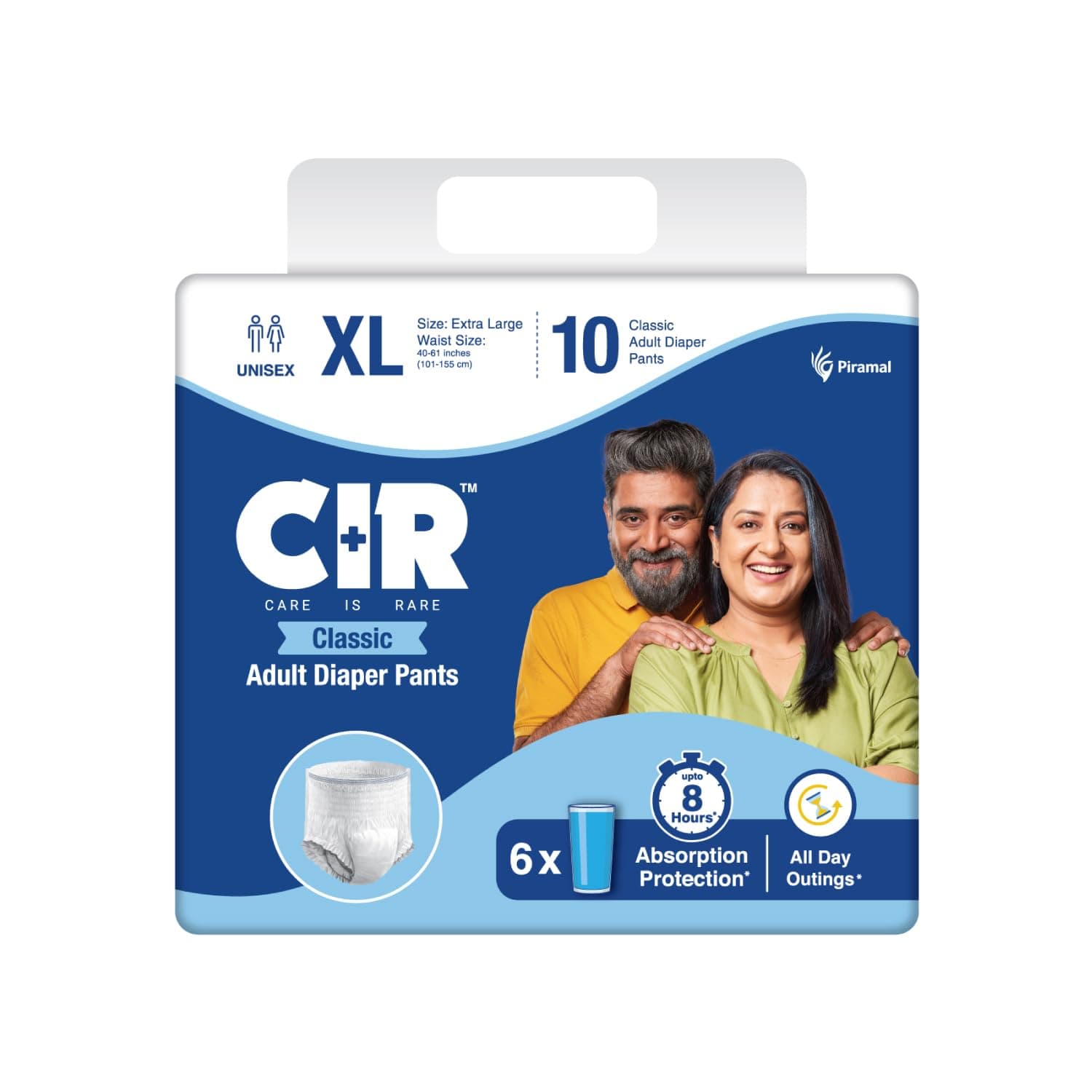 CIR Classic Adult Diaper Pants Style | Adult Diapers XL Size (Extra Large) |Waist Size (101-155 cm | 40"-61") |8 hr Absorption Protection | Unisex with Odour Control & Cotton Soft Feel | 10 Units