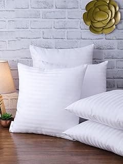 Wakewell Set of 5 Cushions 16 inch x 16 inch | Microfibre Sofa Cushion Filler for Diwan & Living Room | Square Throw Pillow, Soft & Fluffy (Striped Cushions, 16X16 Inches (Pack of 5))