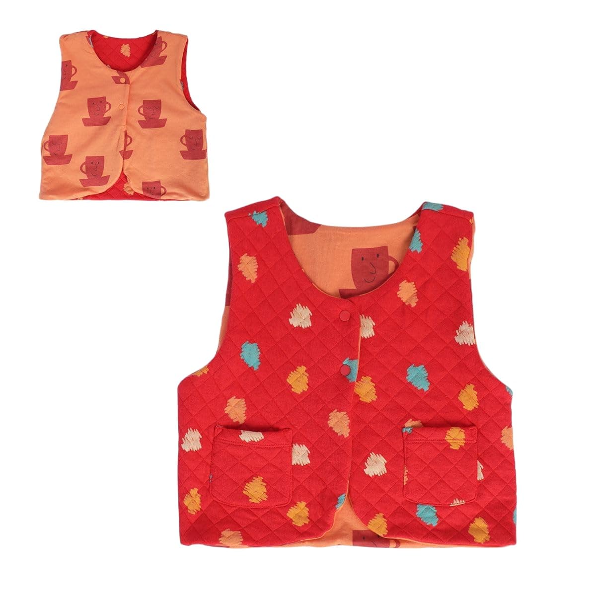 miniklub Girls V Neck Sleeveless Knitted Cotton Gilet (Orange/Red Color)