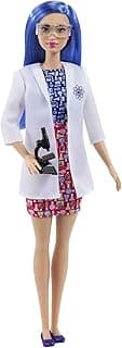 Barbie Scientist Doll (12 inches), Blue Hair, Color Block Dress, Lab Coat & Flats, Microscope Accessory, Great Gift for Ages 3 Years Old & Up