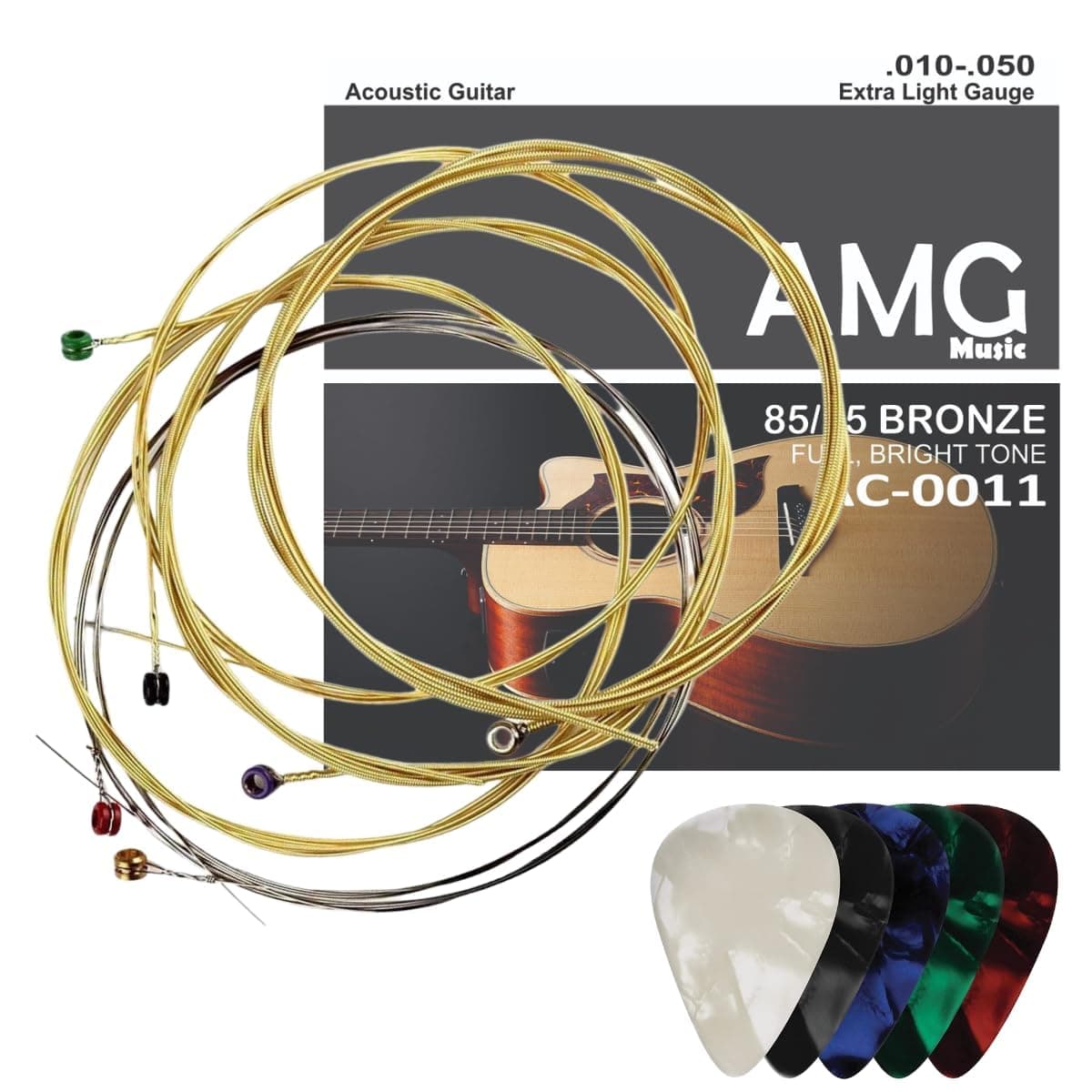 MOCKING BIRD Acoustic Guitar String Set of 6 Stainless Steel Acoustic guitar strings with Hollow Colorful Full Replacement Set for Acoustic Guitar String (0.10-0.50 Extra Light Gauge)