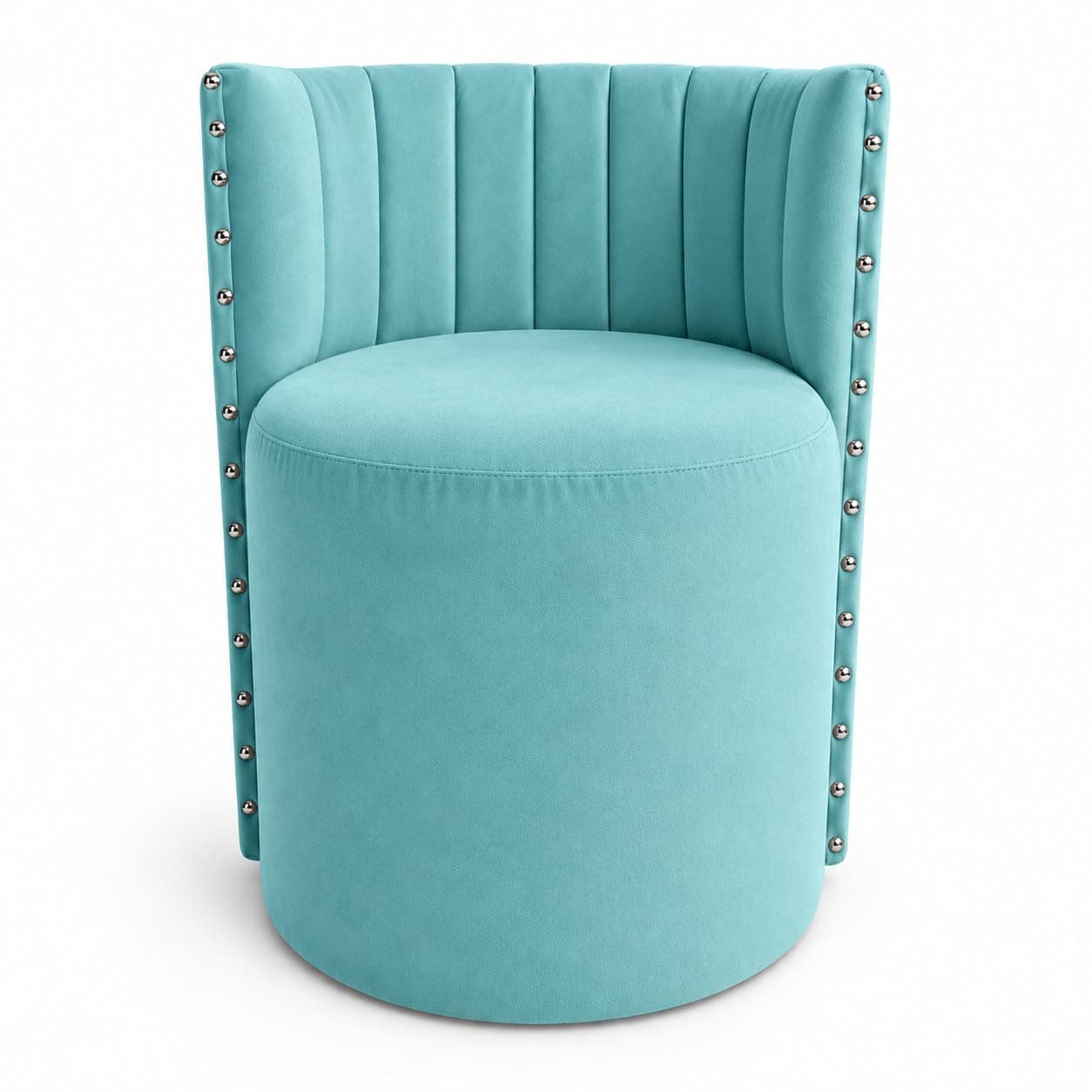 SS CRAFTMAKERS Luxury Velvet Ottoman Chair Pouffe Stool | Contemporary Round Soft-Padded Seat with Backrest for Living Room, Dining Room, Bedroom, Cafeteria & Dressing Area Aqua