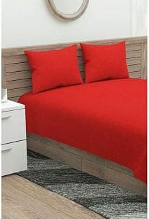 maspar 200 TC Cotton Double Bedsheet with 2 Pillow Covers - Solid, Red