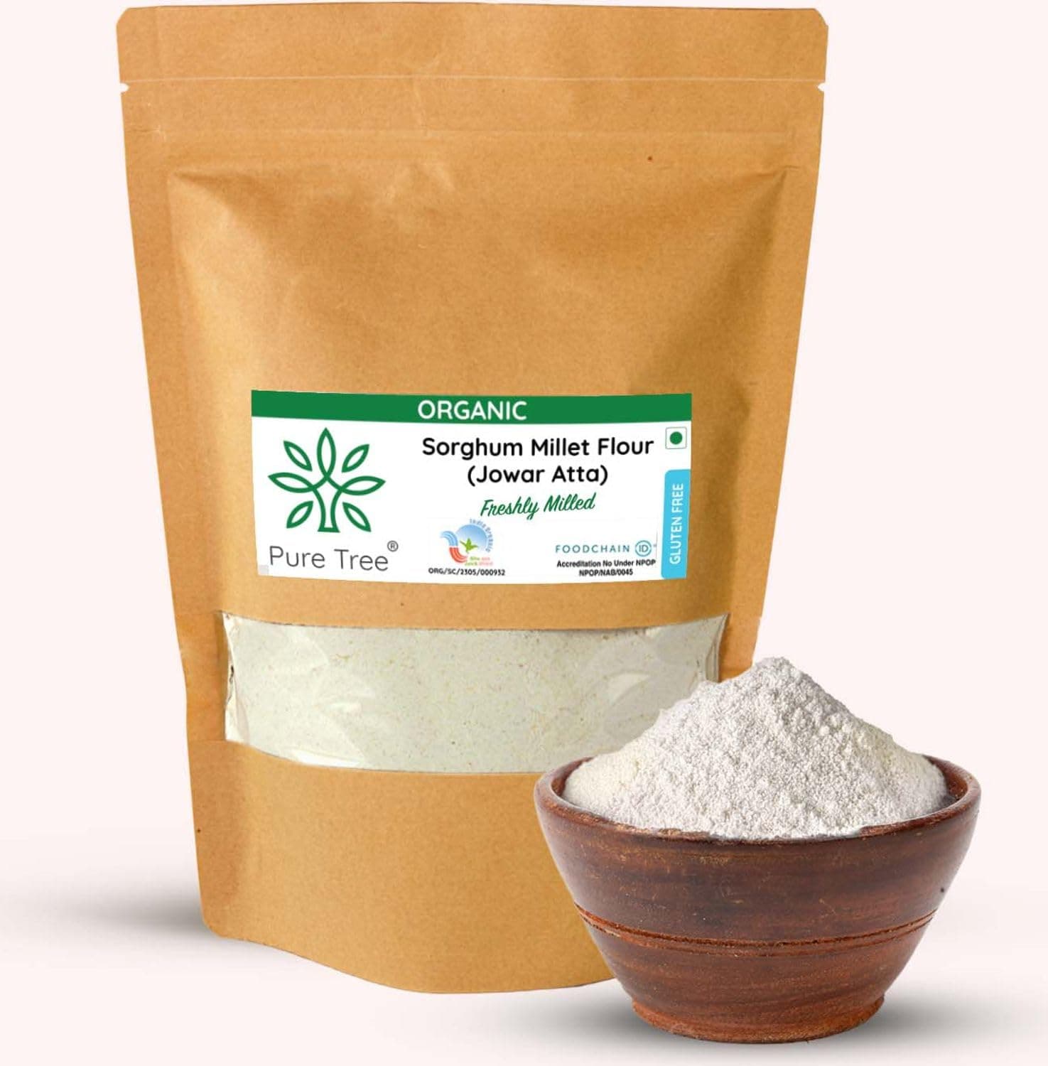 Pure Tree Certified Organic Freshly Milled Jowar Atta | 850 g | Sorghum Flour | Jawar ka Atta | Gluten Free Jowar High Protein Sorghum Millet Flour