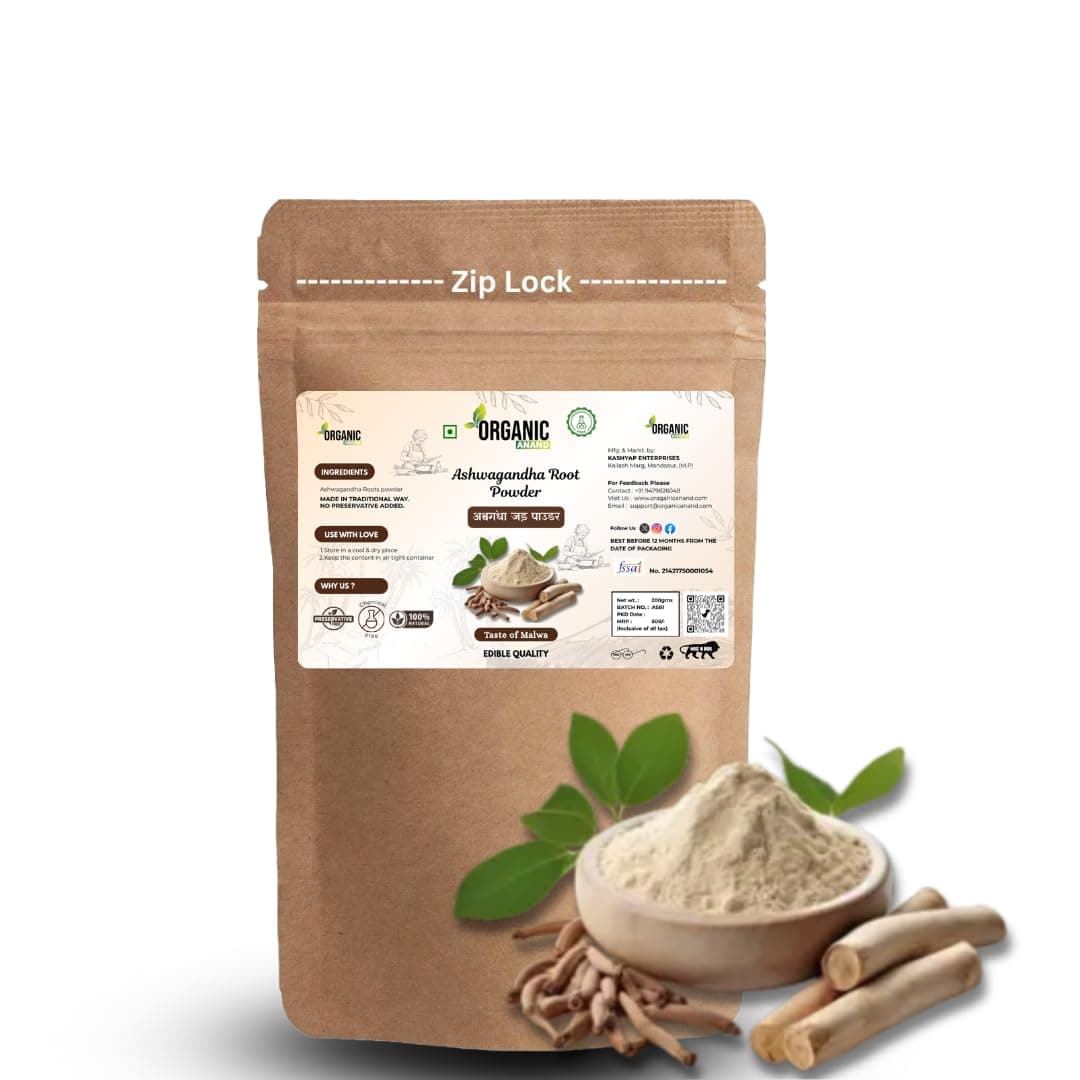 Organic Anand Ashwagandha Root Powder 100 Grams| Pure | Natural | Helps Fight Anxiety & Stress | Ashwagandha Podi/Amukkara Kizhangu/Asvagandha Churna