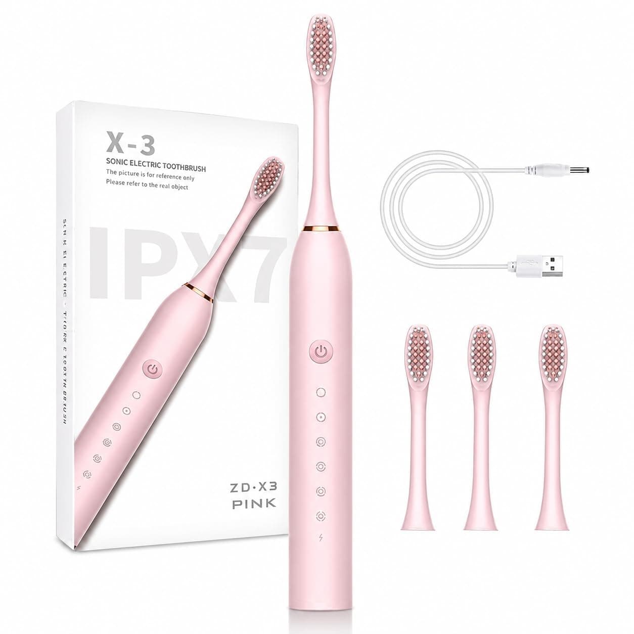 Sonic Electric Toothbrush | Waterproof Rechargeable Toothbrush with Replaceable Brush Heads | Cosmic Lite Sonic Toothbrush with 6 Modes, 4 Brush Heads, 1 Interdental Head - Pack of 1 Pink Color