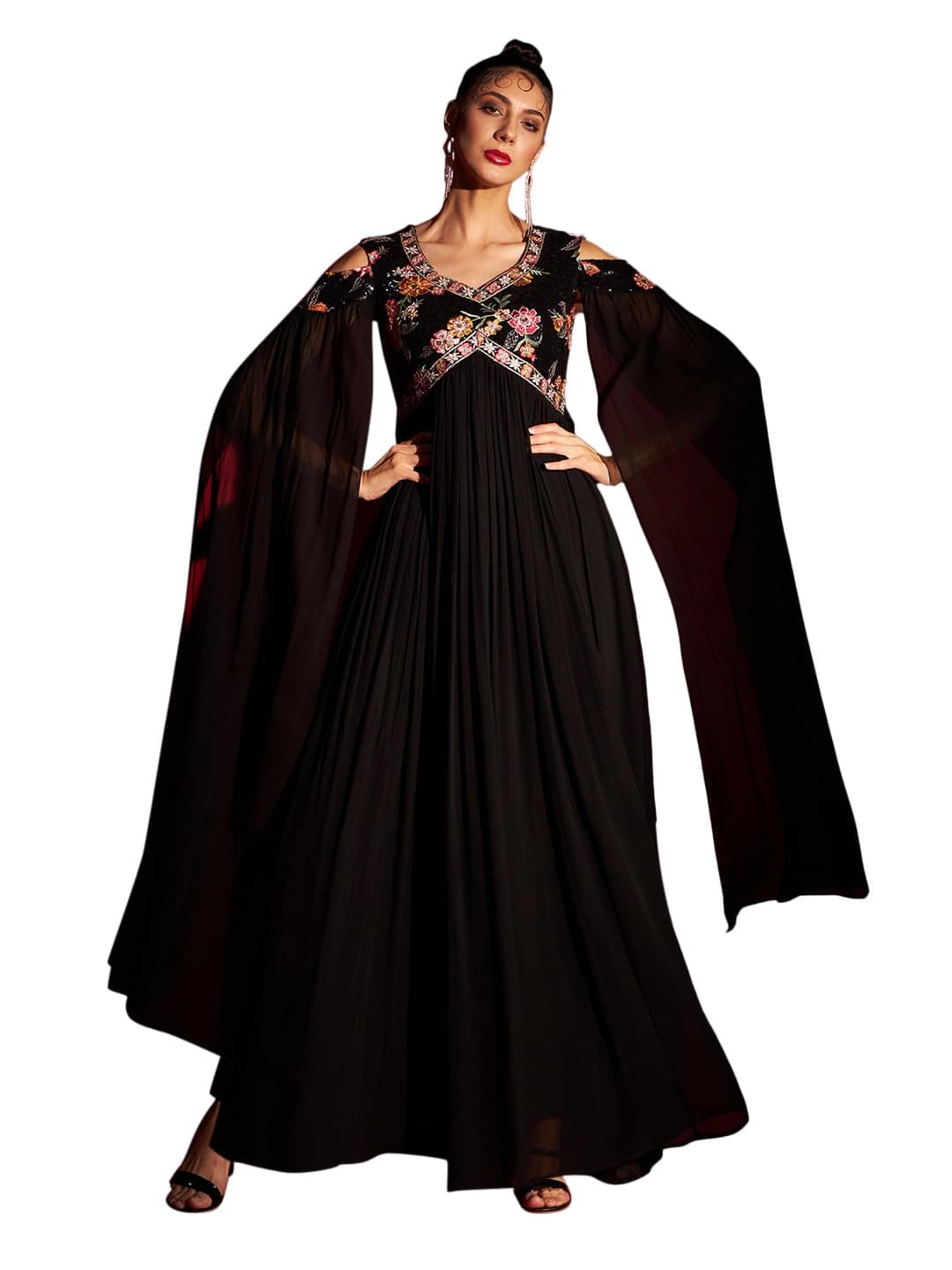 Madhuram Women's Georgette Traditional Ethnic with Sequance Embroidery Work Long Gown(M-2443)