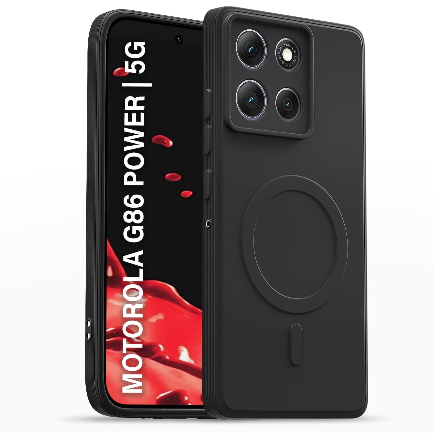 CRAFTIFY Back Cover Compatible with Motorola Moto G86 Power 5G Matte Silicone Mag-Safe Design (Mag-Safe Print Only) Camera Protection | Slim Fit Bumper Cover (Black)