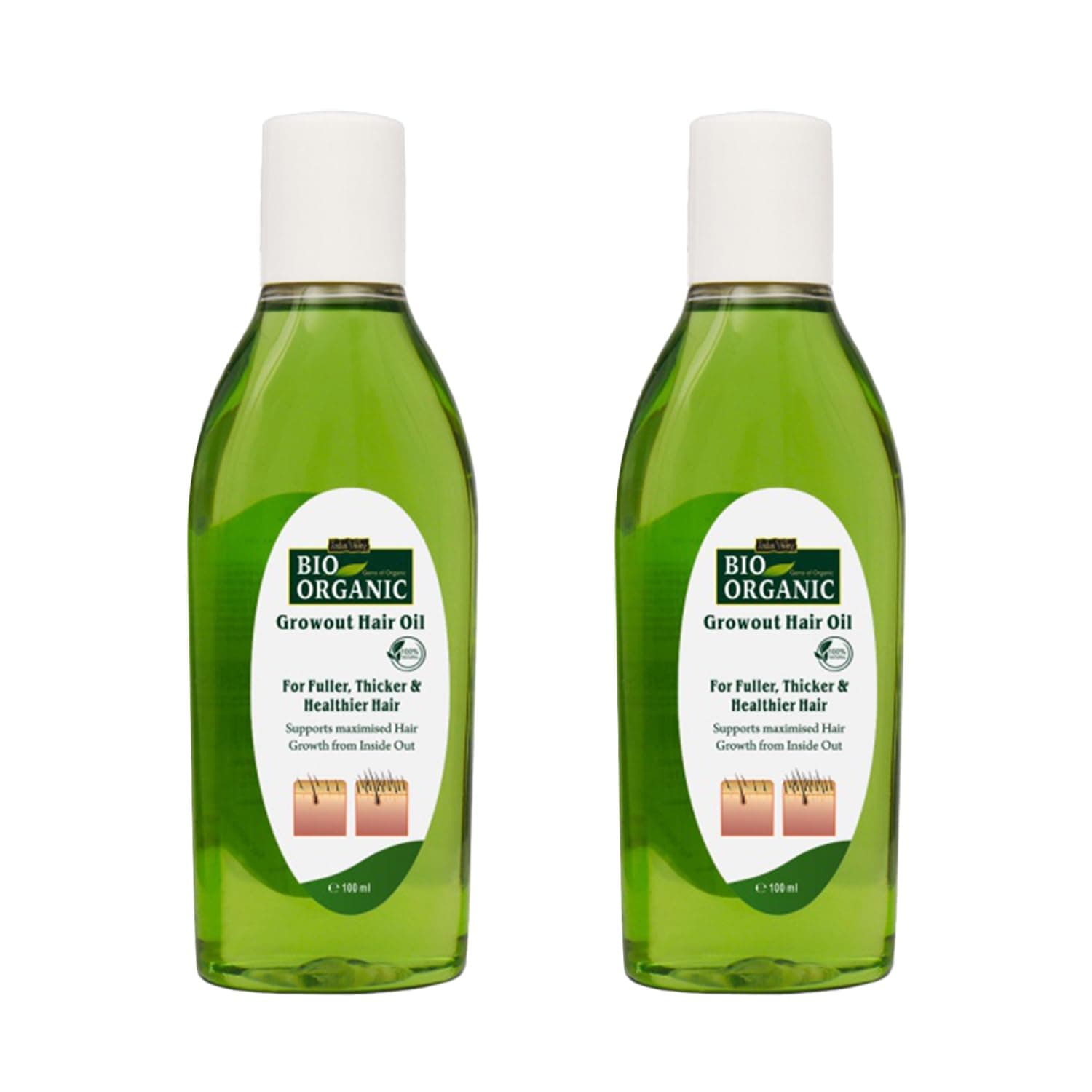 INDUS VALLEY Bio Organic 100% Organic Growout Hair Oil Combats Dandruff, Flaky scalp, Frizz and Split Ends (100ml, Pack of 2)
