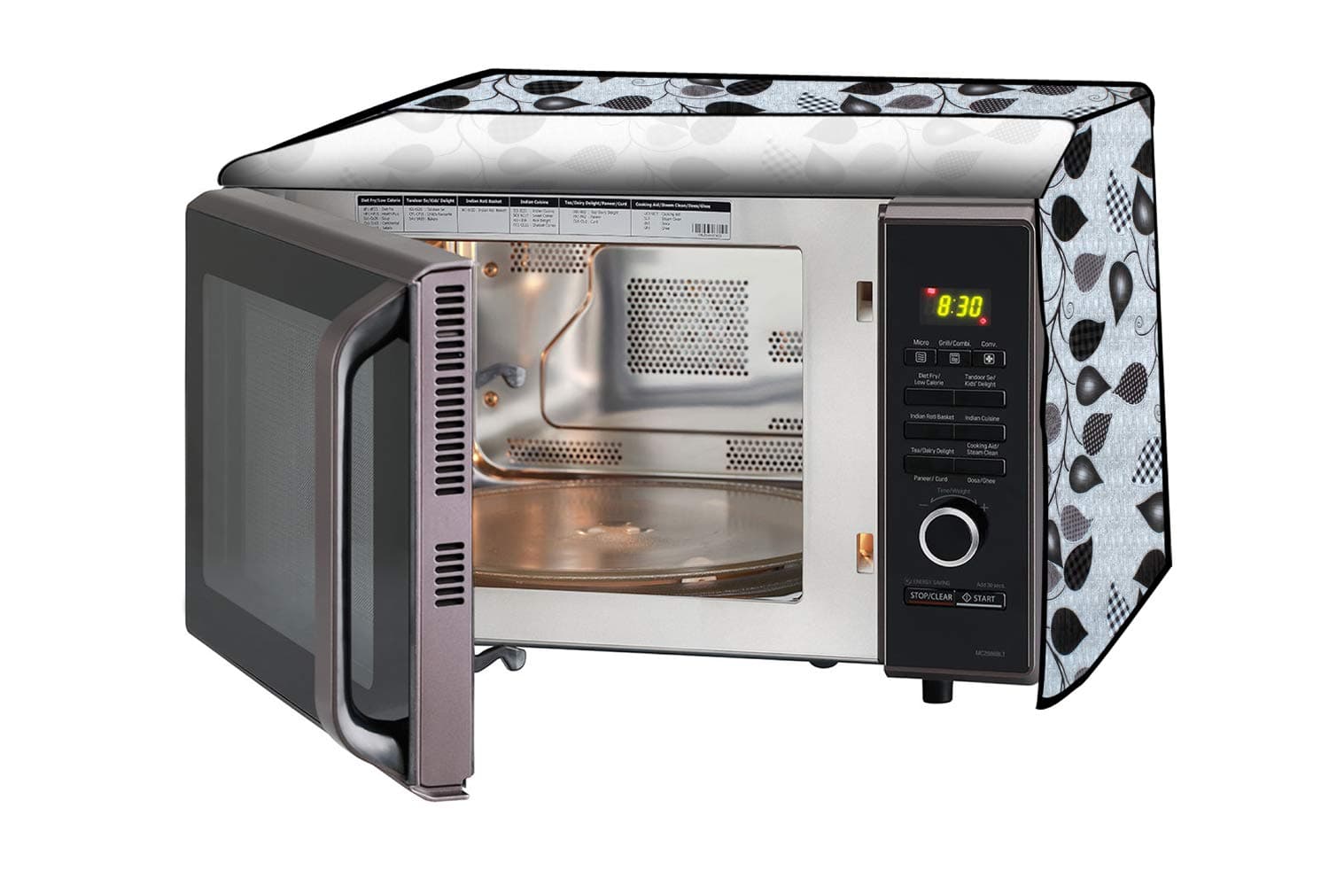 Stylista Microwave Oven Cover for Haier 20 L Convection HIL2001CSPH Petals Pattern Grey