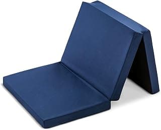 ATOOTFUSION Navy Blue 3 Fold Tri Folding Medium Hard EPE Foam 2 Inch Thickness Floor Light Weight Foldable Movable Cot Mattress, Bed Mattress for Travel, Picnic, Yoga Mat (35X72X2 inch Single Bed)