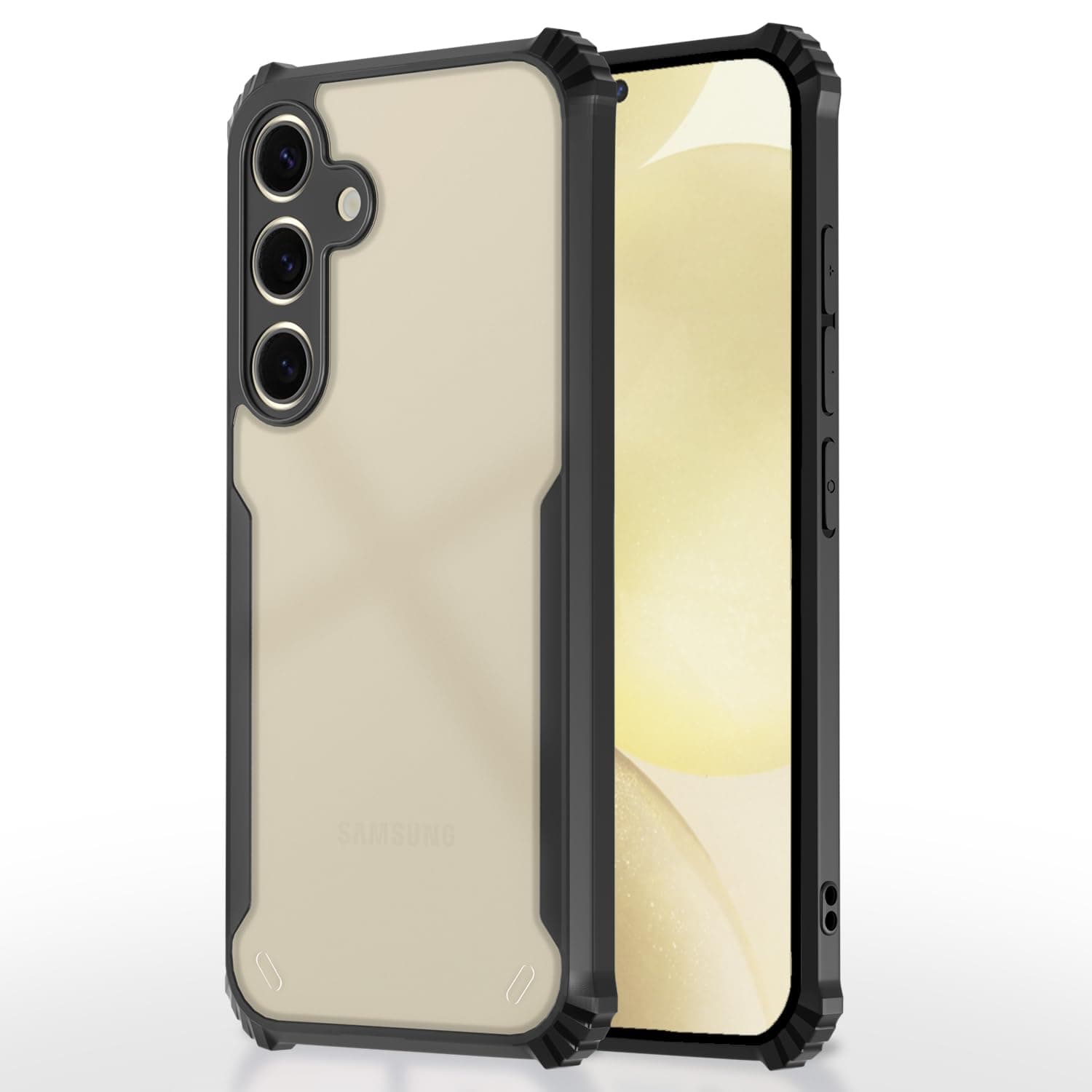 Amazon Basics Back Cover for Samsung Galaxy S24 5G | Crystal Clear Transparent Back | Ultra Hyrbid | Full Camera Protection | Raised Edge | Bumper Cover (Black)
