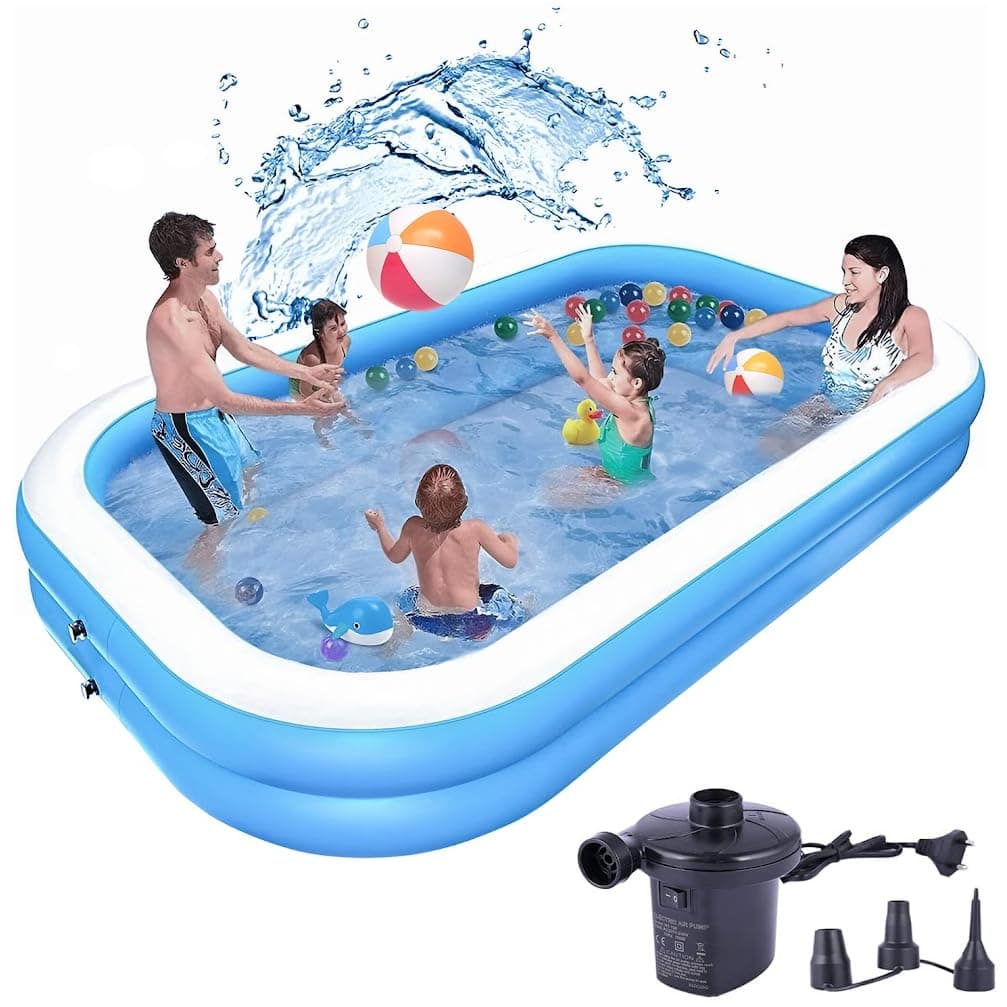 Pivalo 7 Feet Rectangular Inflatable Pool with Electric Pump Family Full-Sized Swimming Bathtub for Kids Adults Outdoor, Garden, Summer Party-Blue