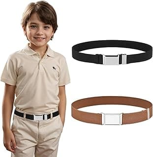 GUSTAVE 2pcs Belt for Kids, Stretchy Kids Belt for Boys Girls, Fashion Adjustable Waist Belts, Elastic Silver Buckle Child Toddler Belts