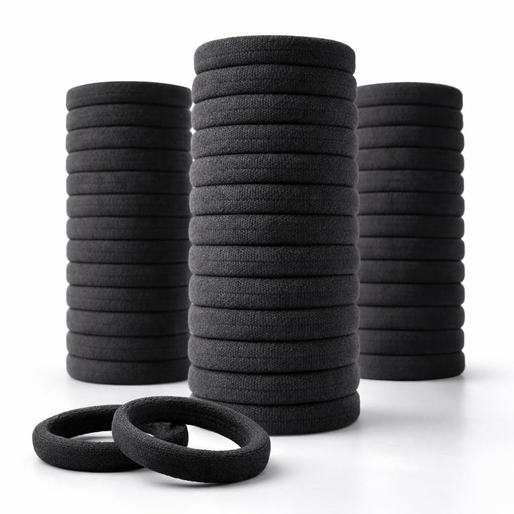 Krivya Soft Ponytail Holders for Women Girls (Pack of 30) | Strong Seamless Elastic Hair Rubber Bands, No Breakage No Crease Thick Hair Ties for Daily Wearing, Gym Fitness, Office Sports | Black