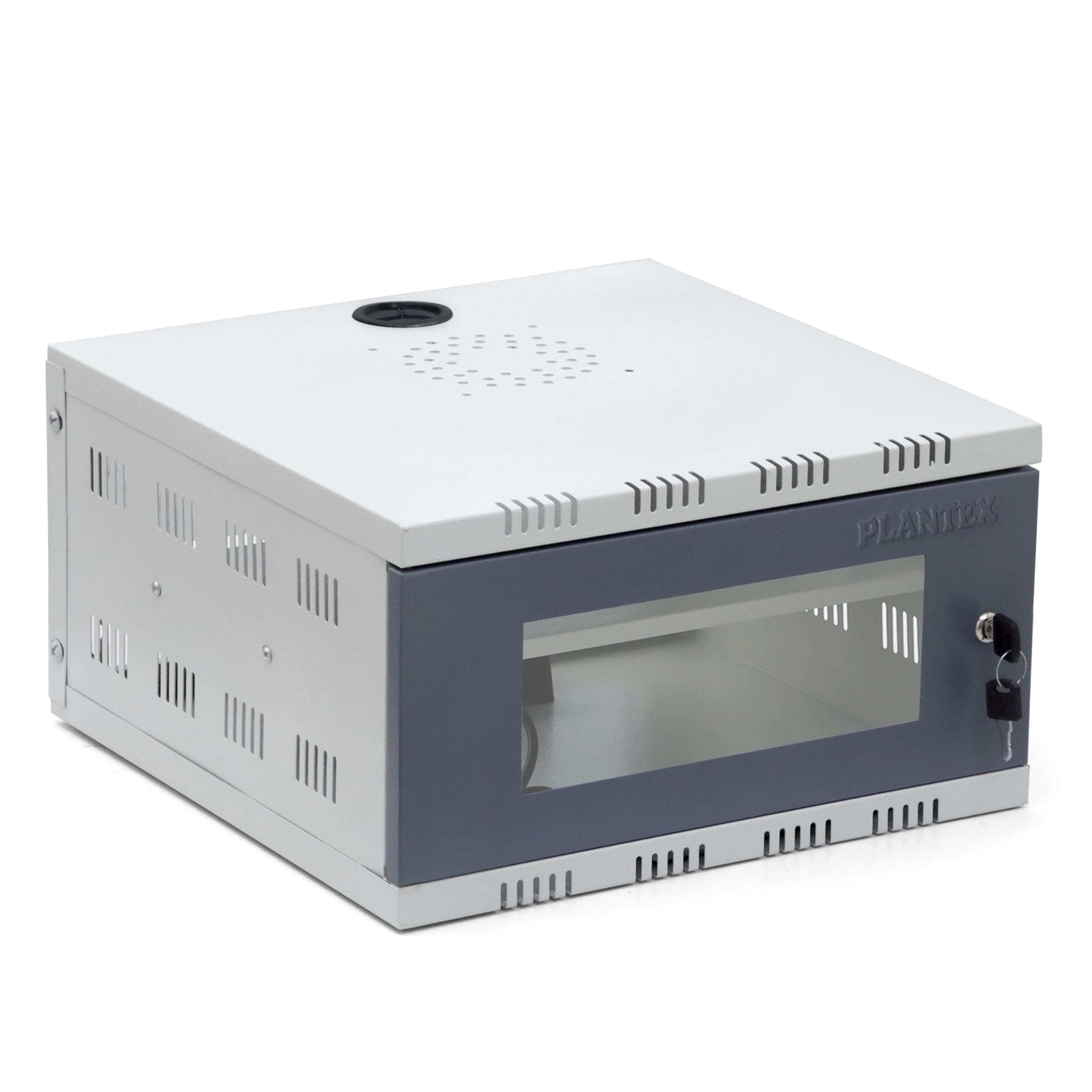 Plantex CCTV/DVR Rack/NVR Cabinet Box/Network Rack/Server Rack/CCTV Camera Box with KeyLock/DVR Box for cctvwith Power Socket - 3U - (Off White & Gray), Metal Transparent Glass Door Cabinet Box